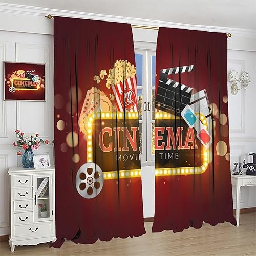 Miniatura 105 de Cortinas opacas para cine en casa, diseño retro moderno, tiras de película de palomitas de maíz para cámara de película, bolsillo para barra,