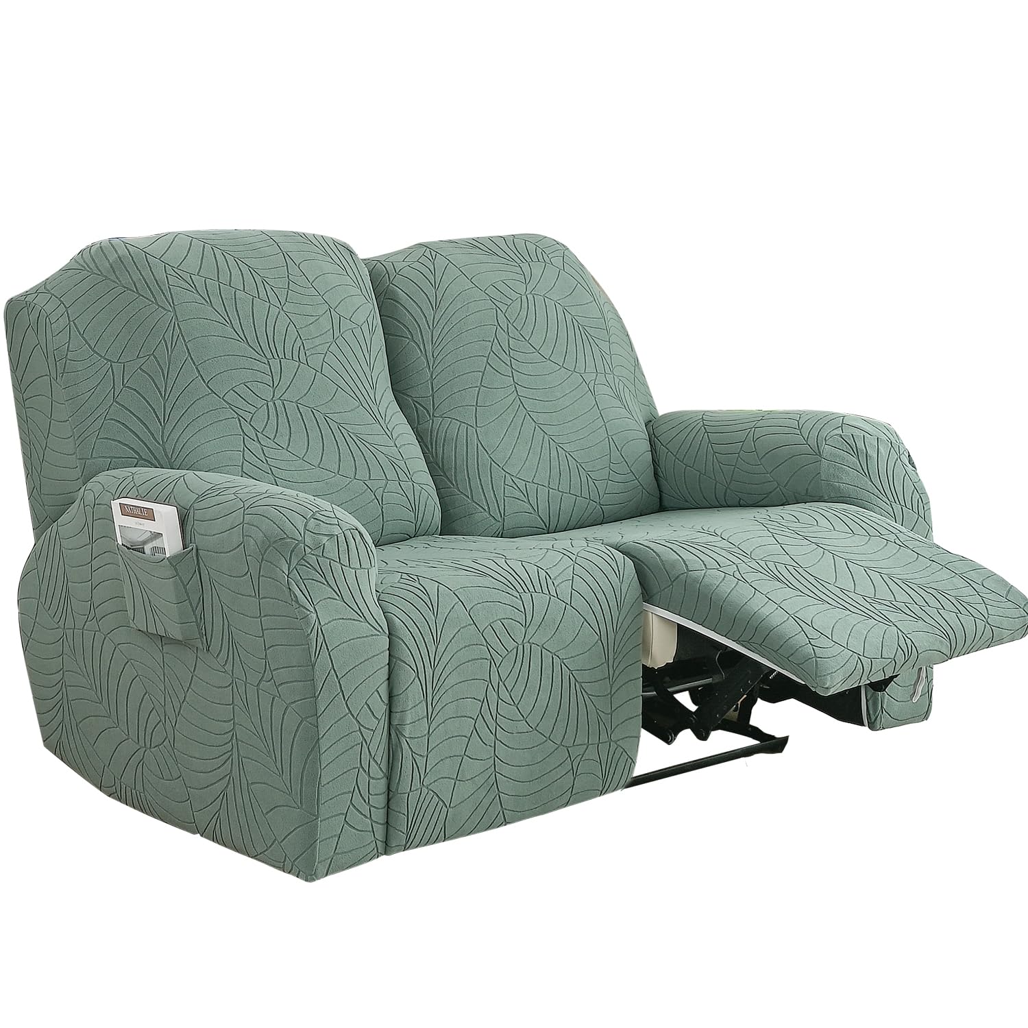 Fundas para sillas reclinables jacquard de 2024, funda elástica de poliéster y elastano, funda de sofá reclinable con bolsillo lateral elástico, funda para sillón (verde matcha, 2 plazas)