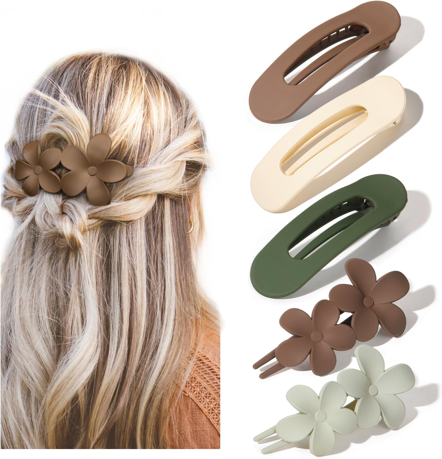 Yanibest 5 Pcs Flat Hair Clips - Stylish Lay Flat Claw Clips for All Hair Types,Multi-Styles Matte Non-slip Hair Clips for Women Girls Wedding Prom Party Hair Decorations