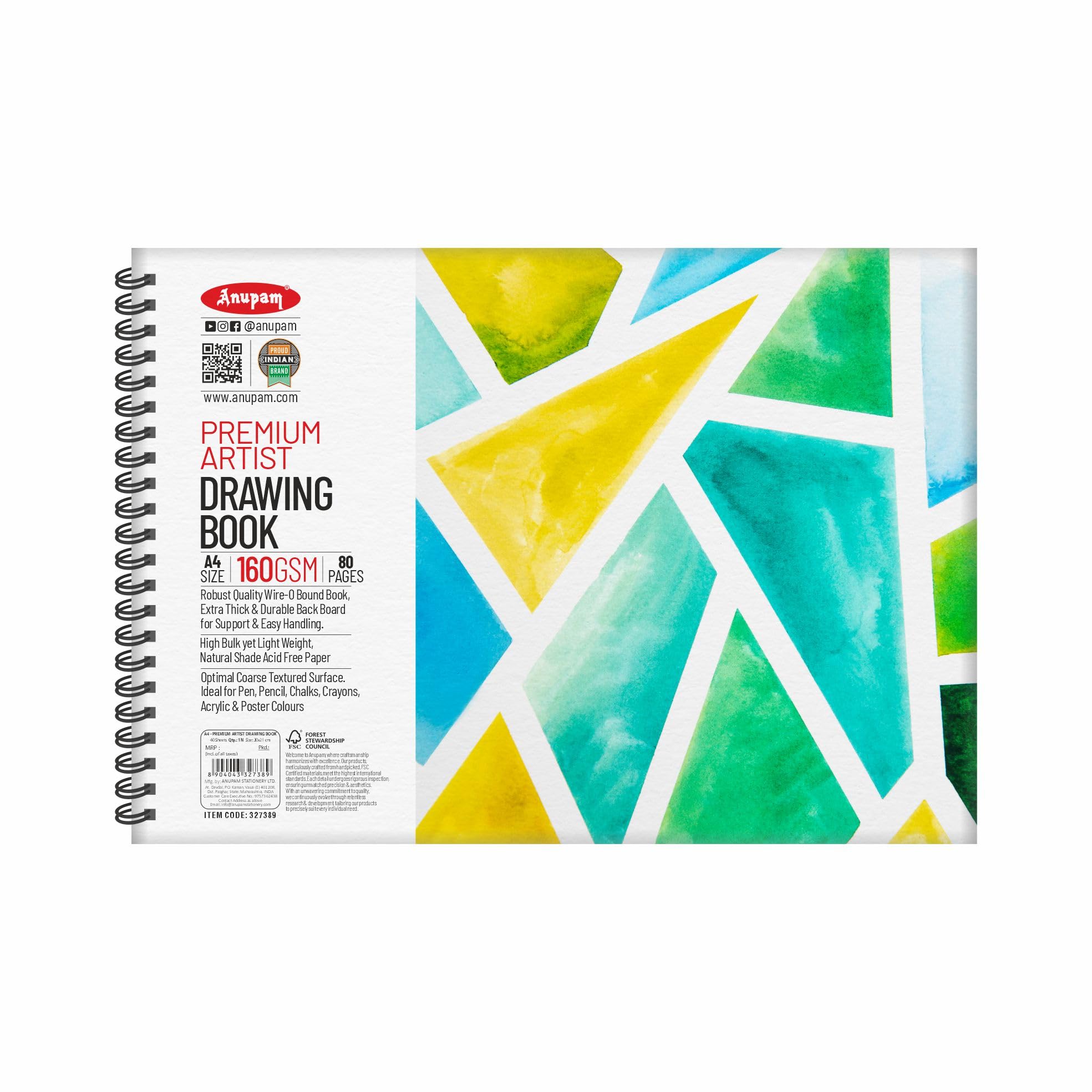 Anupam Artist Premium Drawing Book A4 | Acid-free Cartridge Paper 160GSM (40 Sheets, 80 Pages) | Spiral-Bound Sketchpad for Artists & Professionals for Marker Colored Pencil Charcoal Pastel-image-19