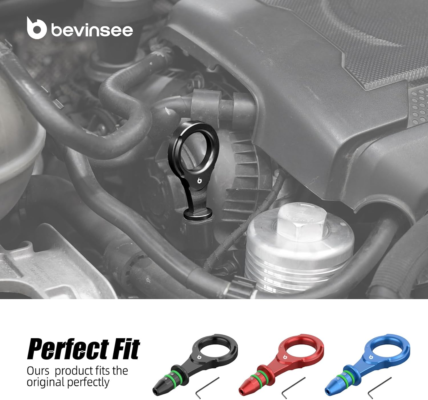 Bevinsee Engine Oil Dipstick Compatible with Audi A3 TT S3 Q3 for1.8/2.0L EA888 Gen.3 Compatible with VW Golf 7 GTI for Passat Aluminum Black