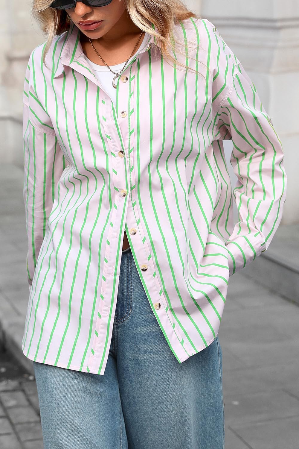 CHYRII Women's Striped Button Down Long Sleeve Blouse - Image 2