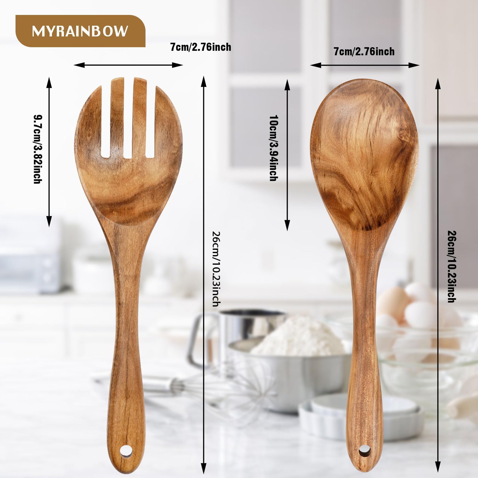 MYRAINBOW Wooden Salad Servers - Set of 2 -2