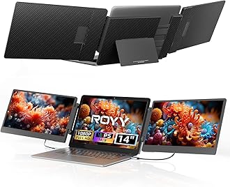 Laptop Screen Extender Triple Extended - Portable Monitor 14" FHD 1080P IPS Tri Extra Screen Monitor for Laptop with HDMI/USB-C Port for Windows Mac Chrome Plug n Play Travel Work Fits 13-17" Laptops