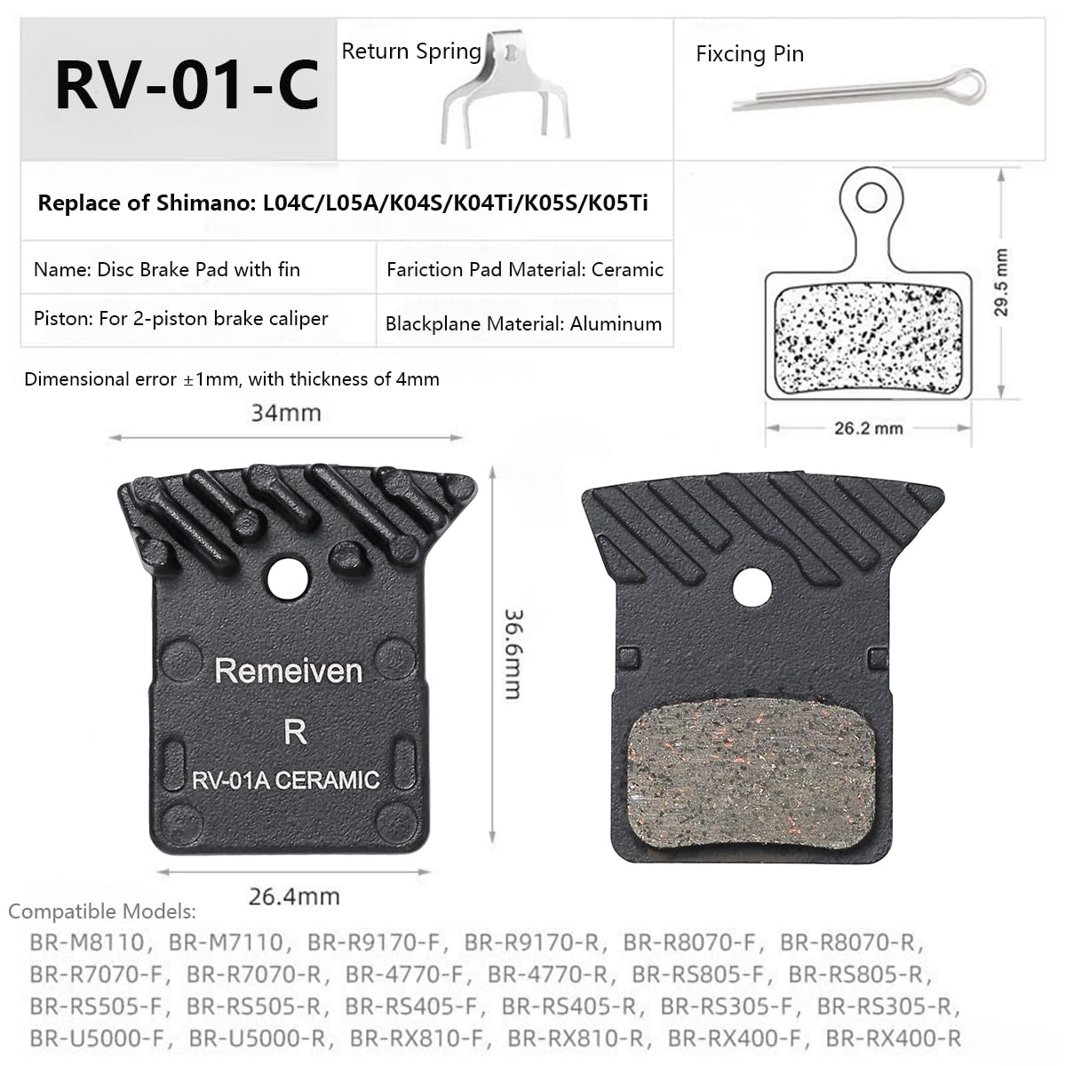 CLOPAE Plaquette De Frein Vélo Shimano L05A Semi-Métallique - Compatible BR-R9170 BR-R8070