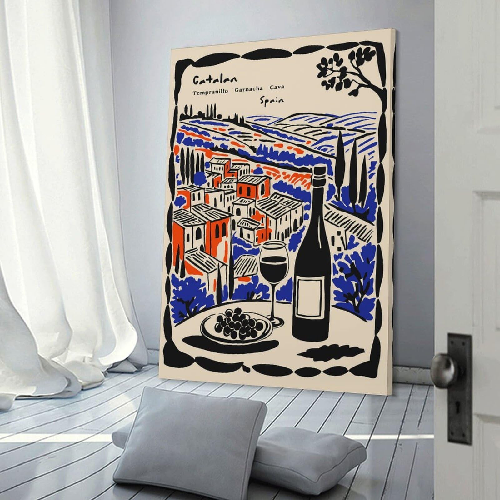 Junmoney Frame-Style-13 Hanging Wall Art Catalan Wine Country Still Life, 24X36inch(60X90cm), For Wall Displays, Bedrooms Or Room Updates, Wall Decor Suited To Curated Displays
