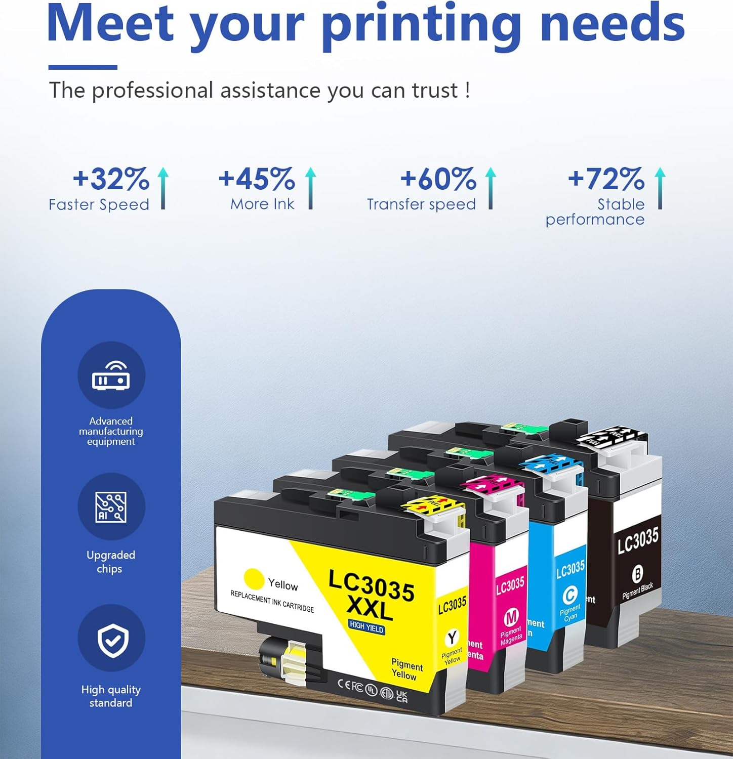 LC3035XXL Ink Cartridges High Yield 4 Pack BK/C/M/Y Ink Replacement for Brother LC3035 LC3033 MFC-J805DW MFC-J815DW MFC-J995DW MFC-J995DW XL Printer LC3035 XXL
