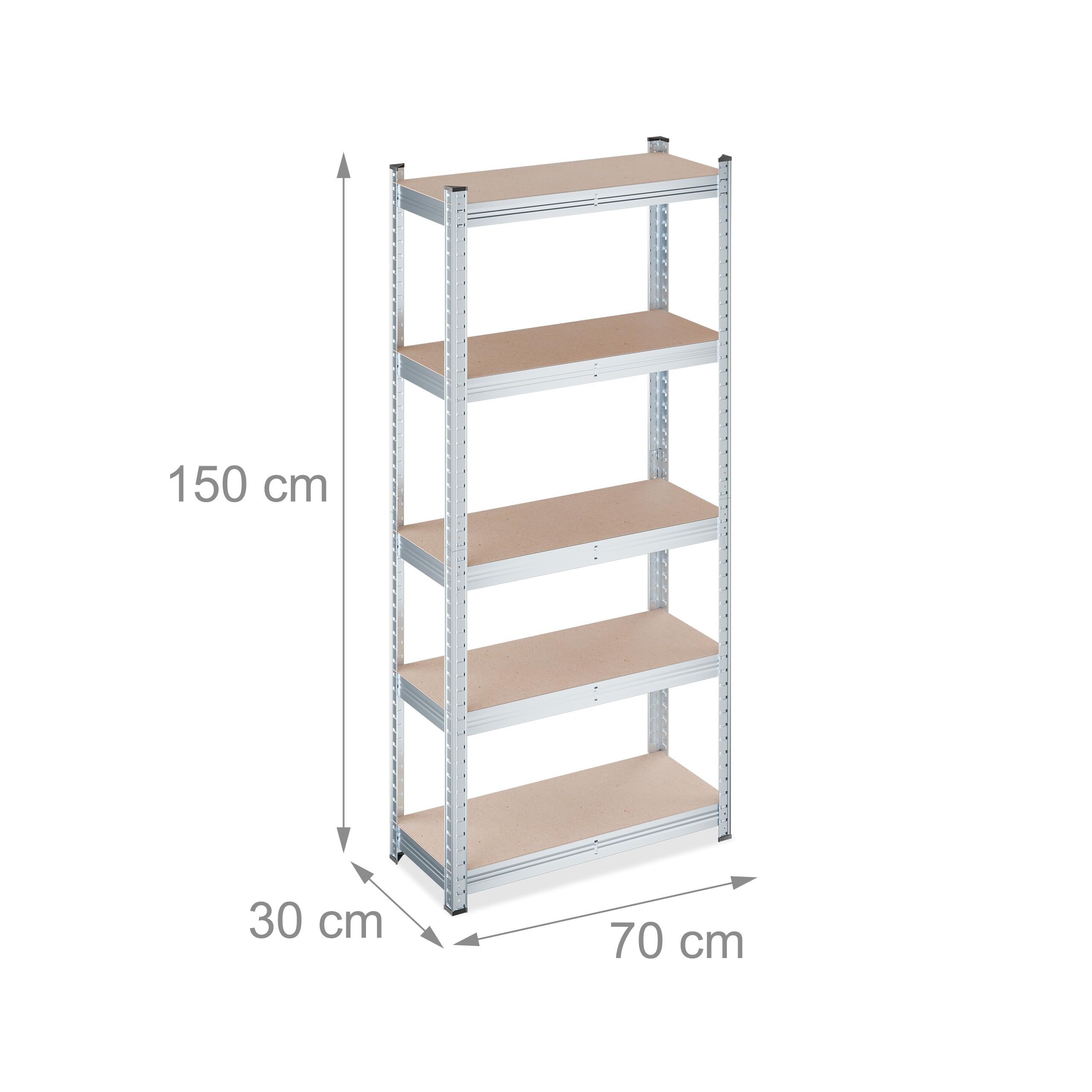 Relaxdays Estantería Almacenaje Metálica, 150x70x30 cm, para 750 kg, Acero Galvanizado, Taller, Garaje, Natural/Plateado