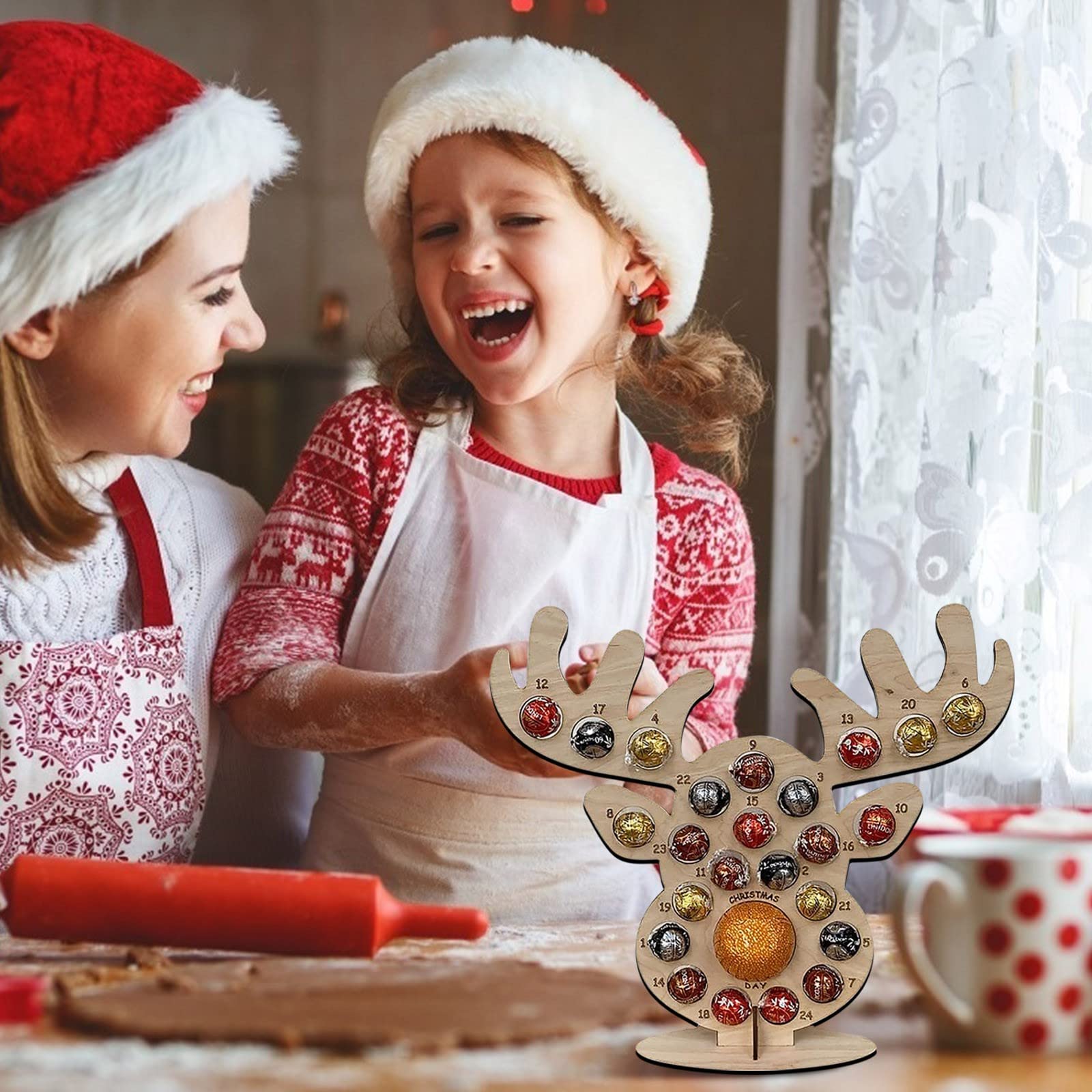 Adornos decorativos con marco de Navidad, Adviento, chocolate, calendario de fiesta de madera, hogar, 061762
