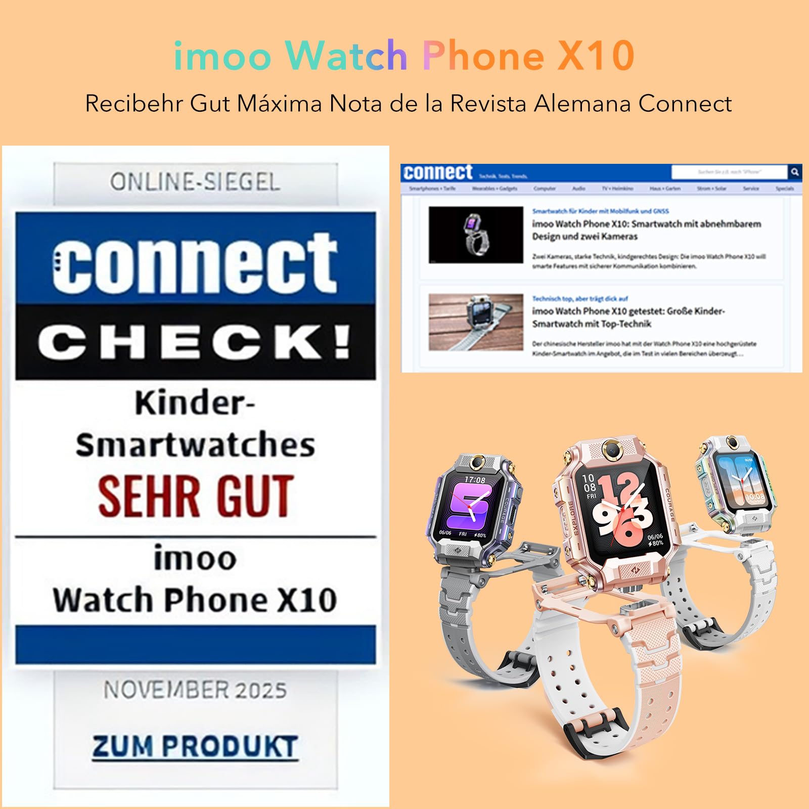 imoo X10 - Orologio intelligente per bambini con GPS e chiamate - 1,6 alla, SOS, localizzazione in tempo reale (fino a pianta), app per controllo parentale, IP68 - Smartwatch per bambini 3-12 anni per