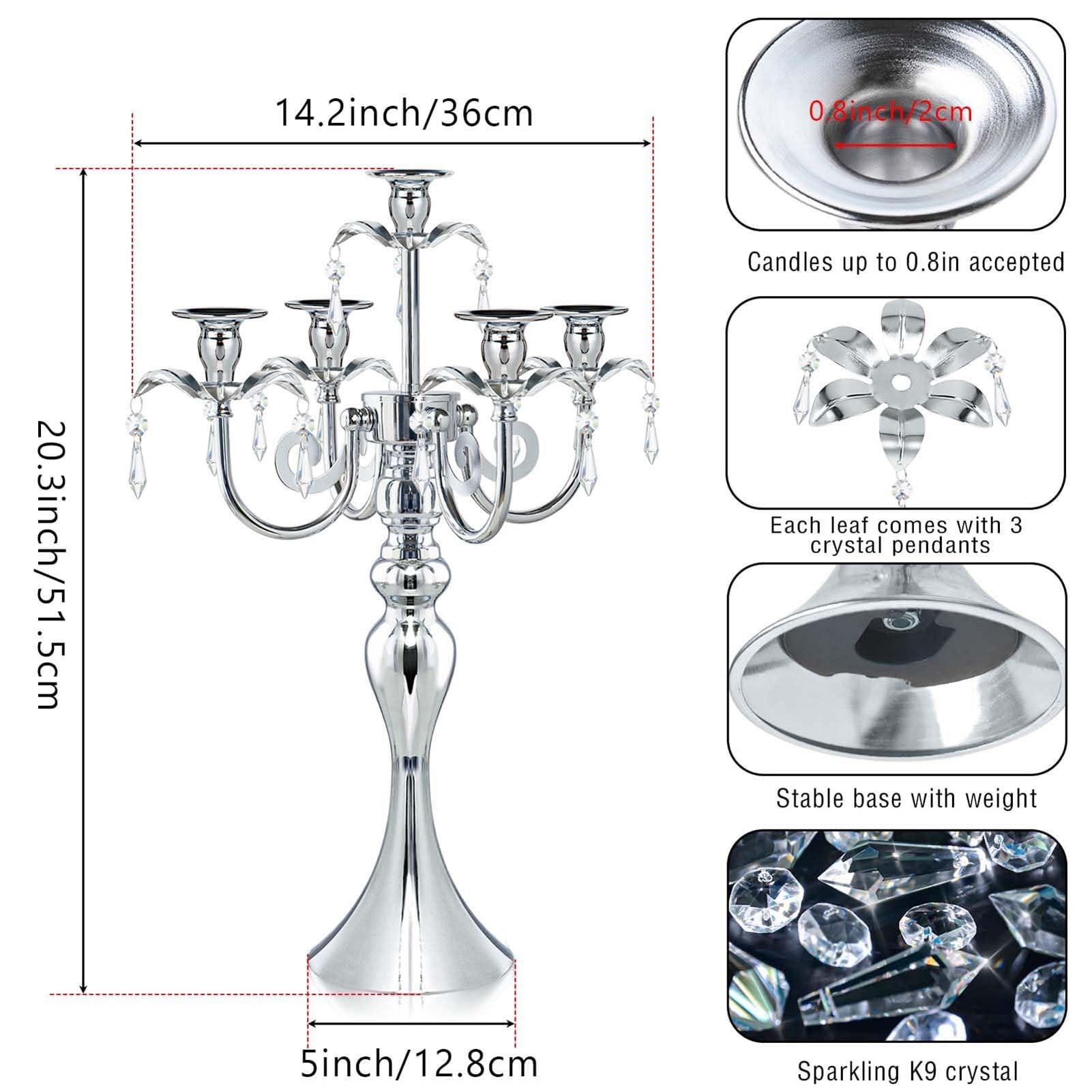 2 Pezzi Candelabro A 5 Bracci In Argento Per Centrotavola, Portacandele In Metallo, Candelabro Retrò Per Centrotavola Per Feste, Eventi, Casa, Decorazioni Per Matrimoni