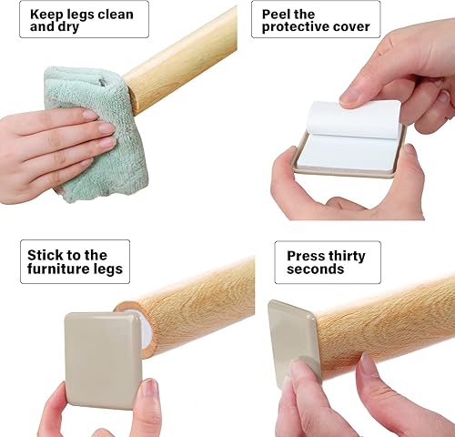 Miniatura 3 de Deslizadores de muebles autoadhesivos de 2.5 pulgadas, 16 deslizadores cuadrados para muebles, deslizadores de sillas autoadhesivos, deslizadores de