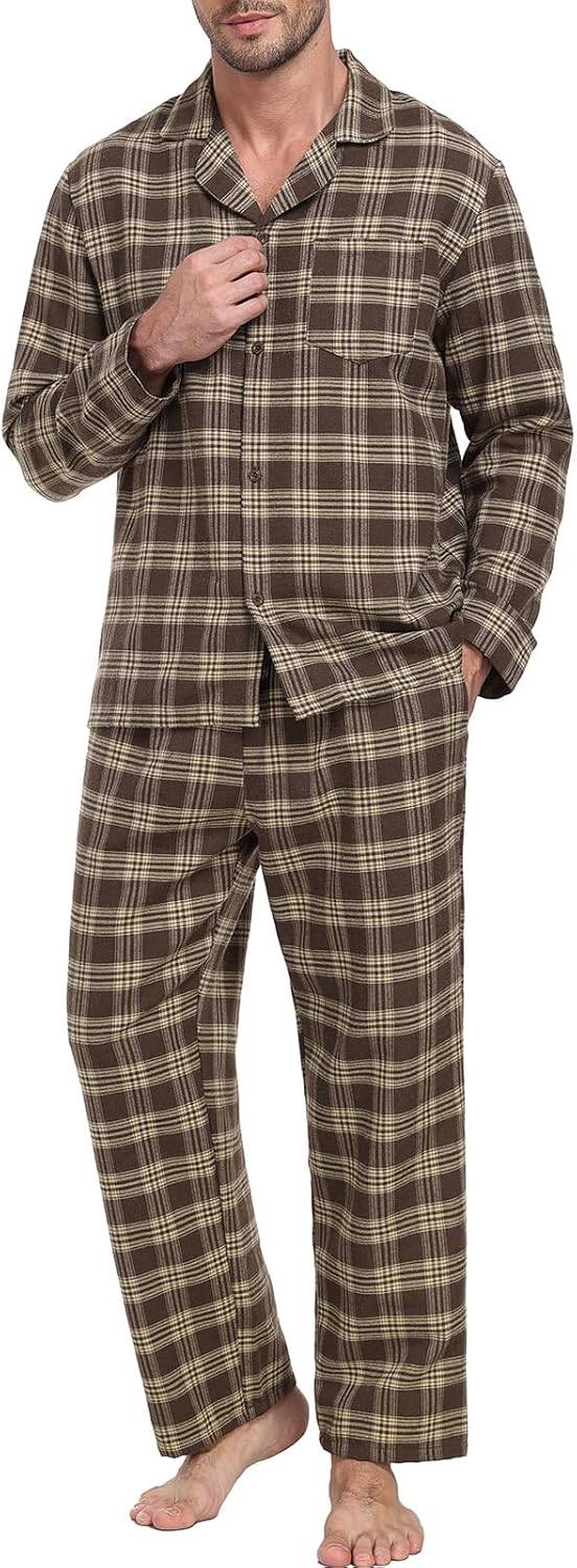 PrinStory Men's Flannel Pajamas Sets - Soft Cotton Classic Plaid Long Sleeve Pjs Sleepwear Lounge Set with Pockets - Image 4