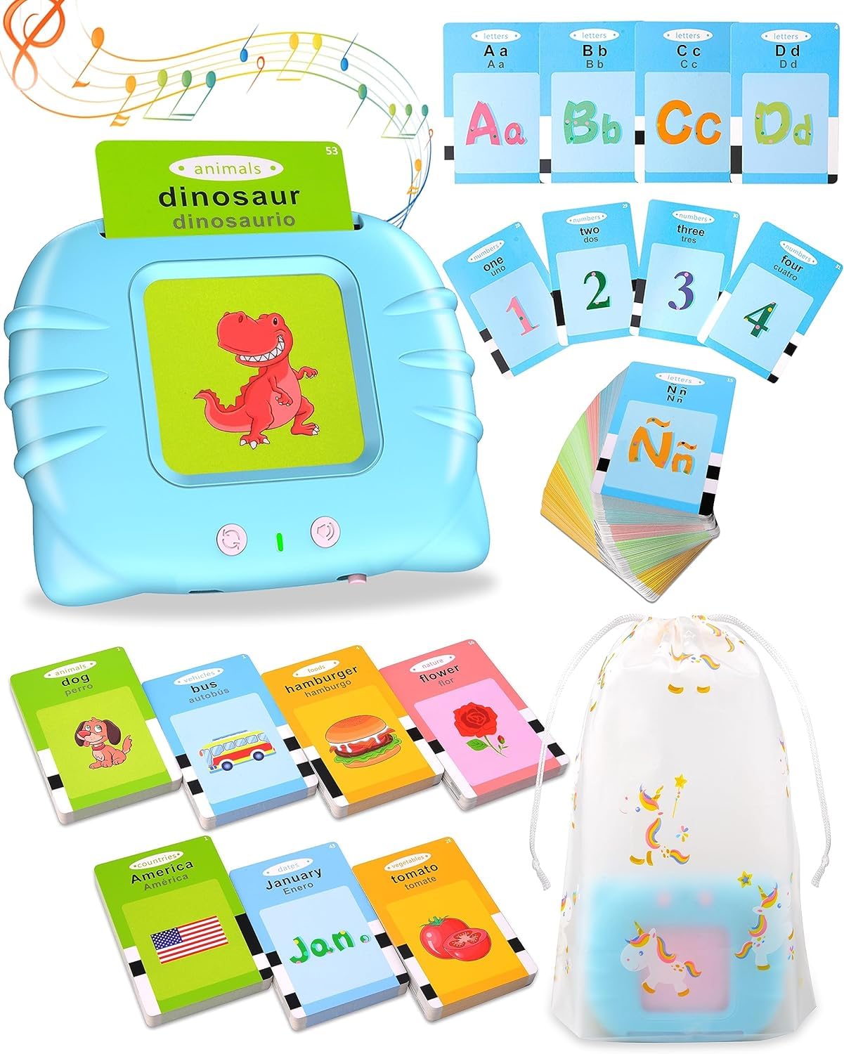 385 Palabras Juguetes Educativos Bilingües Español Inglés, Tarjetas Parlantes para Niños Pequeños 2-6, Recurso Preescolar Juguete Interactivo Electrónico, Juguetes Educativas Audibles Azul
