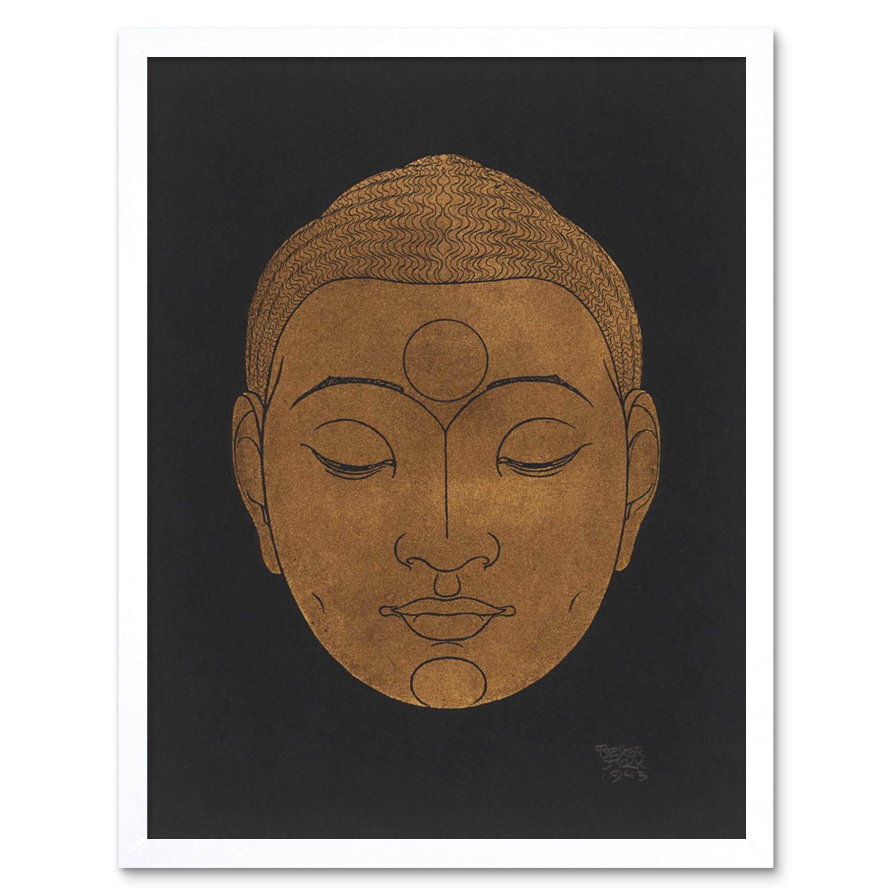 Artery8 Reijer Stolk Head Of Buddha Buddhism Drawing Art Print Framed Poster Wall Decor 12x16 inch