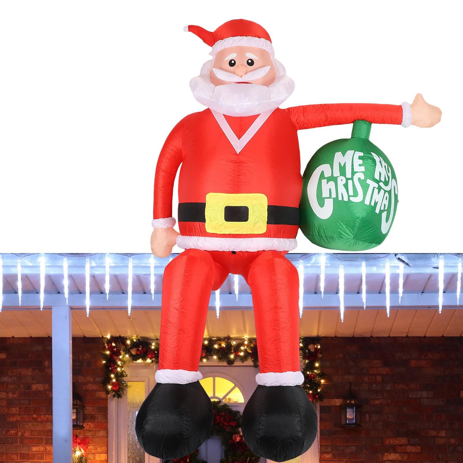 Gonflables Noël Père Noël 2.4m LED grand format pour patio cour et grand balcon extérieur