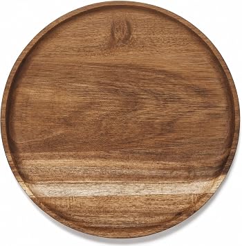 Round Acacia Wood Tray, Wooden Serving Platter and Charcuterie Board for Snacks, Sushi, Fruit and Appetizers, Decorative Serving Tray for Coffee Table and Kitchen, 30 x 30 x 2 cm