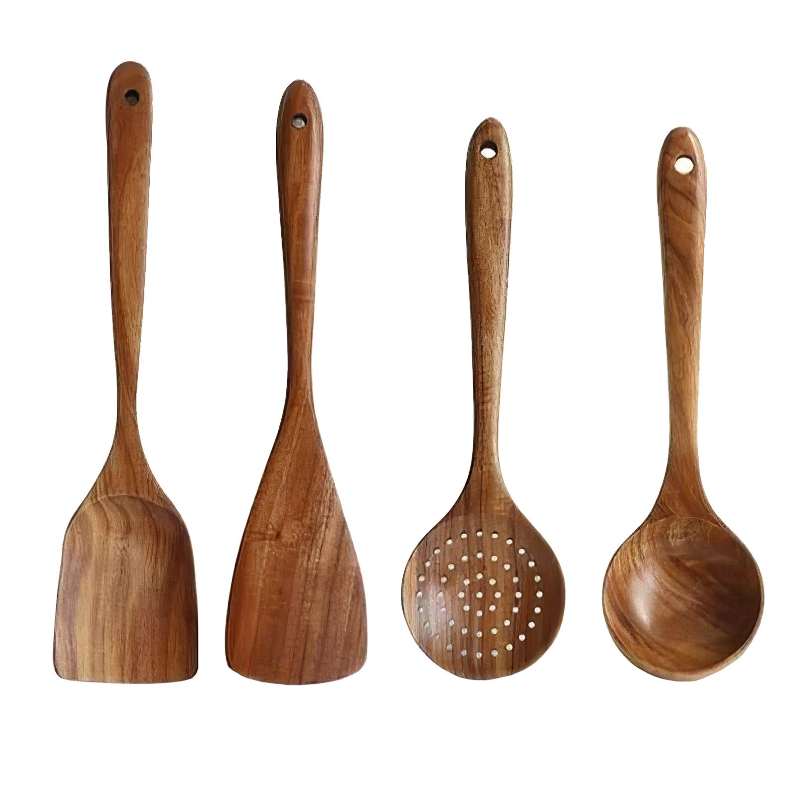 Küchenhelfer-Set aus Holz, antihaftbeschichtet, Spatel, Löffel, Sieb, Salatgabel, Naturholz, Kochutensilien, 8 Stück