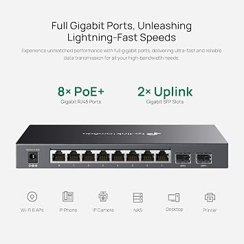 TP-Link 8-Port Gigabit Ethernet Smart PoE Switch with 2-SFP Slots 53W (TL-SG2210P)