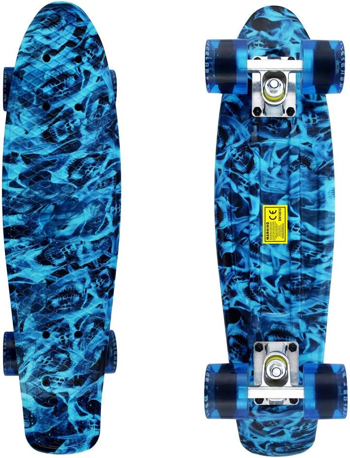 skateboards complete 22 inch mini cruiser retro skateboard for kids boys youths beginners blue flame