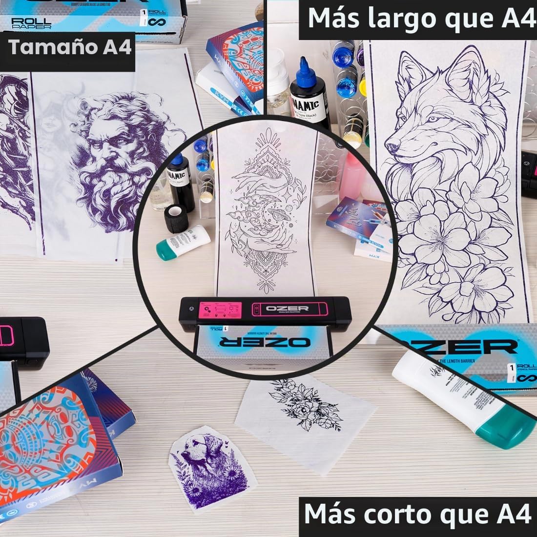 OZER Rollo de papel de transferencia de tatuajes, 3 m de largo, papel de transferencia para tatuajes para artistas del tatuaje