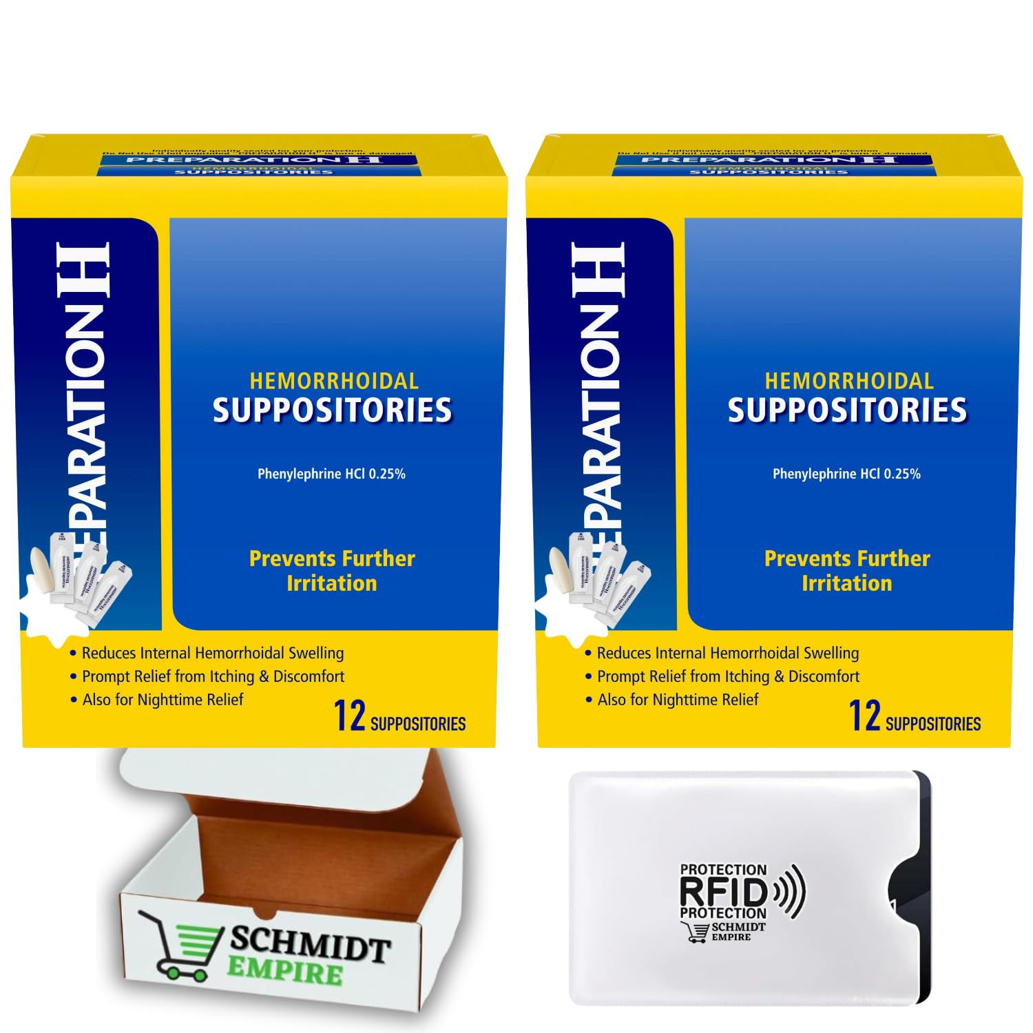 Hemorrhoid Symptom Treatment Suppositories Preparatio'n H, Burning, Itching and Discomfort Relief 12 ea (Pack of 2)
