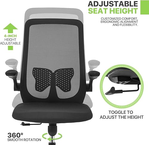 Miniatura 6 de Magshion Silla de malla de oficina altura ajustable y diseño ergonómico silla de escritorio para computadora soporte lumbar con reposabrazos