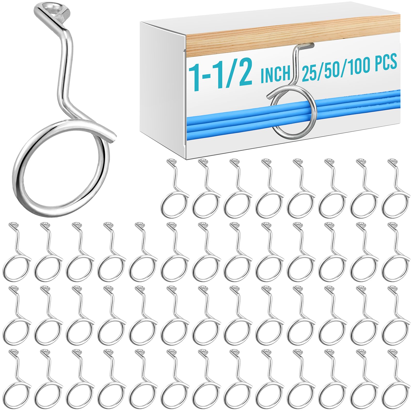 Blulu 100 Pcs Bridle Rings, 1-1/2 Inch Low Voltage Wire Cable Rings