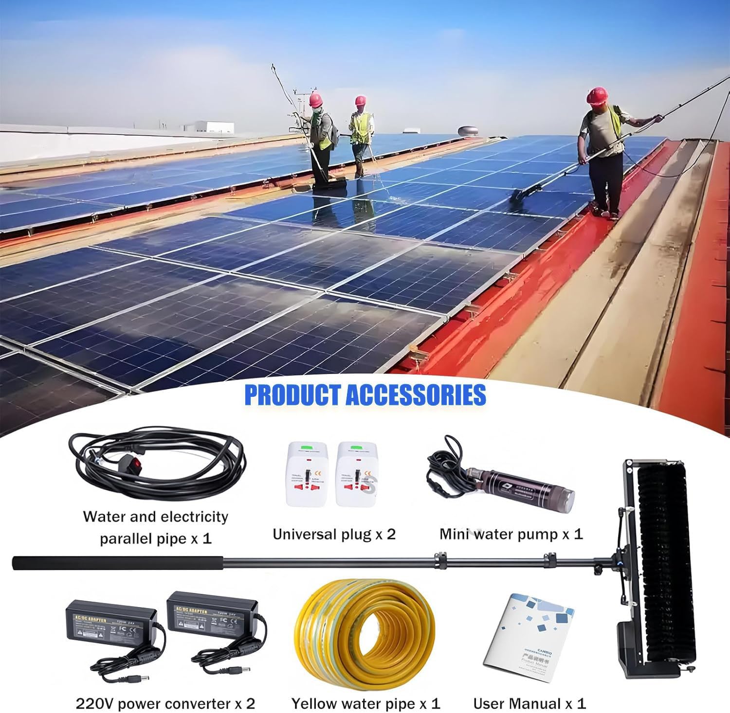 Pędzel do czyszczenia słonecznego, zestaw do czyszczenia systemu PV, słup teleskopowy ze stopu aluminium, odpowiednie dla różnych środowisk pracy,3.5m/11.4ft