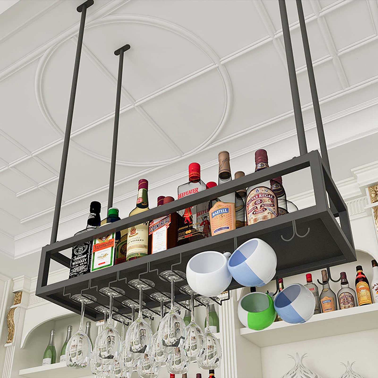 Porte-bouteille de vin vintage JATIBOSH réglable en hauteur pour sécuriser vos verres au plafond