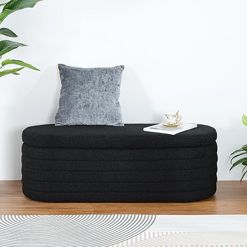 Miniatura 10 de OuchTek Banco otomano de almacenamiento de tela de terciopelo de peluche, moderno banco de almacenamiento tapizado, banco de almacenamiento Sherpa