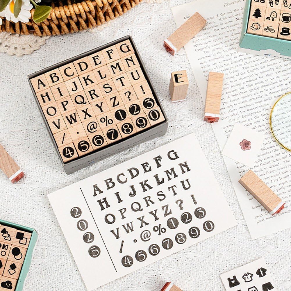 42 szt./zestaw drewniane różne znaczki cyfry litery figurki geometryczne znaczki vintage symbol znaczki zestaw do majsterkowania scrapbookingu