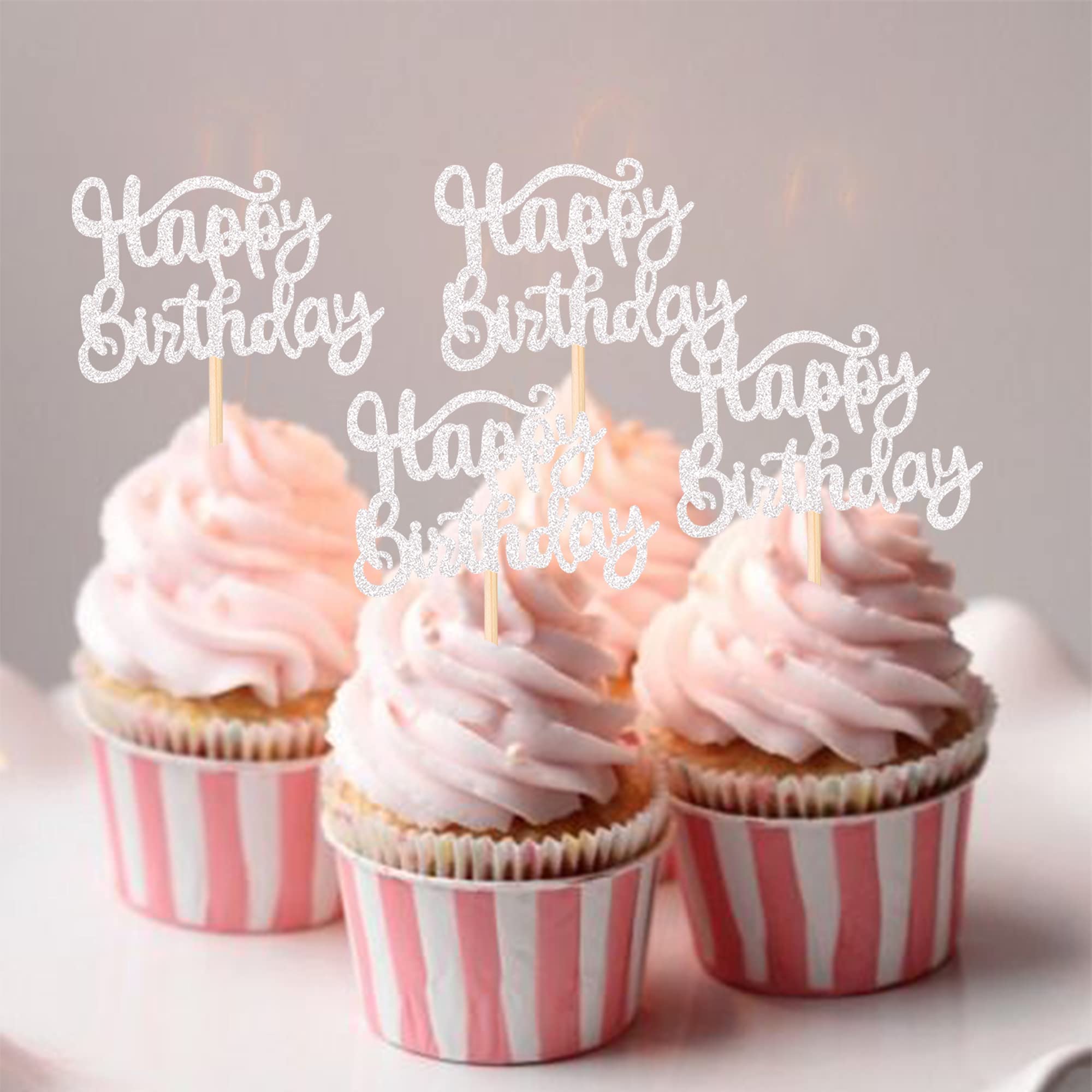 36 Stück Happy Birthday Cupcake-Topper Mit Glitzer – 6 Designs, Violett, Für Geburtstagsparty & Feiern