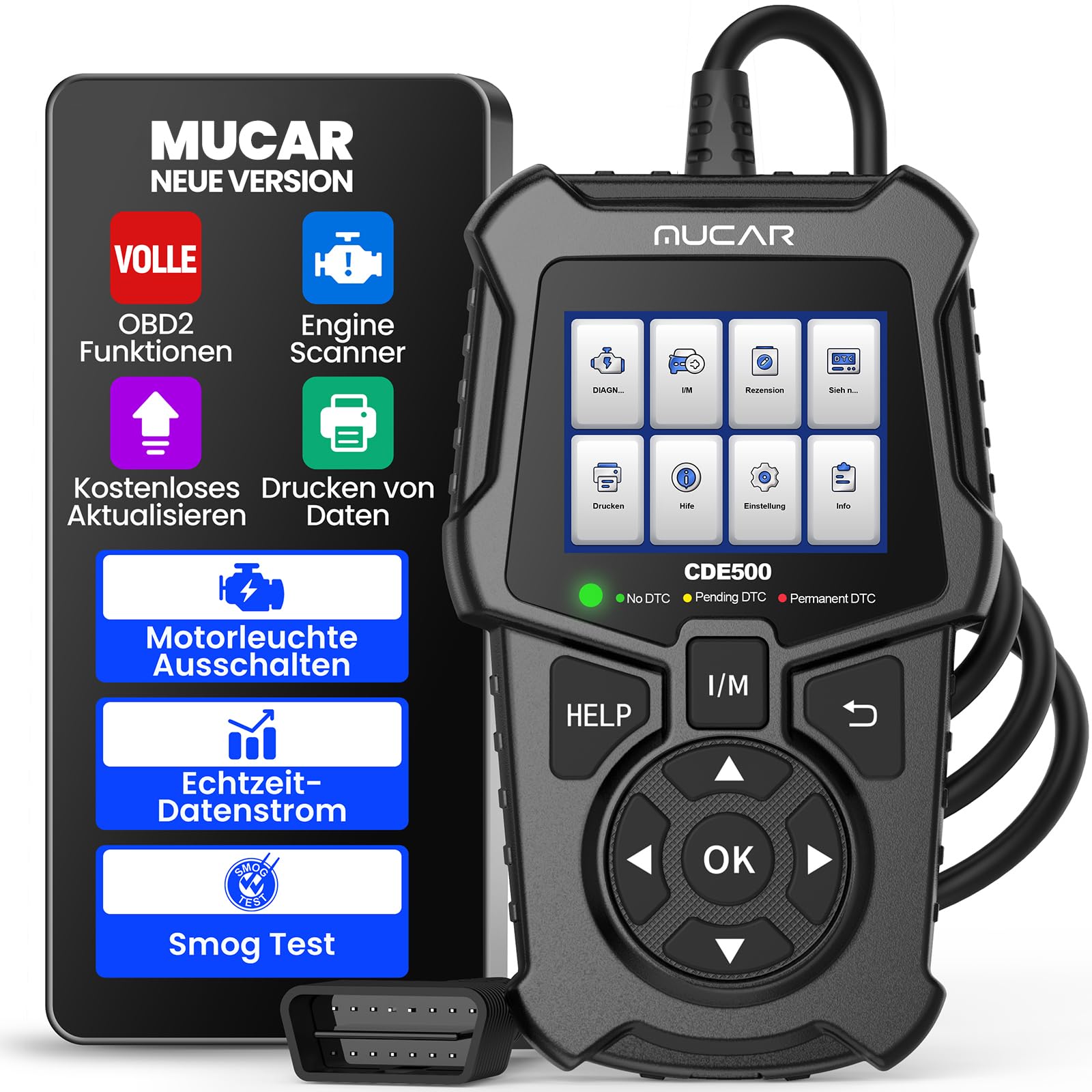 mucar OBD2 Diagnosegerät, CDE500 Diagnosegerät Auto Große LCD-Bildschirme & Deutsch Unterstützen, Klassisch Verbessert OBD2 Diagnosegerät Mit Tastenkürzel, KFZ Auslesegerät für OBDII/EOBD Protokoll