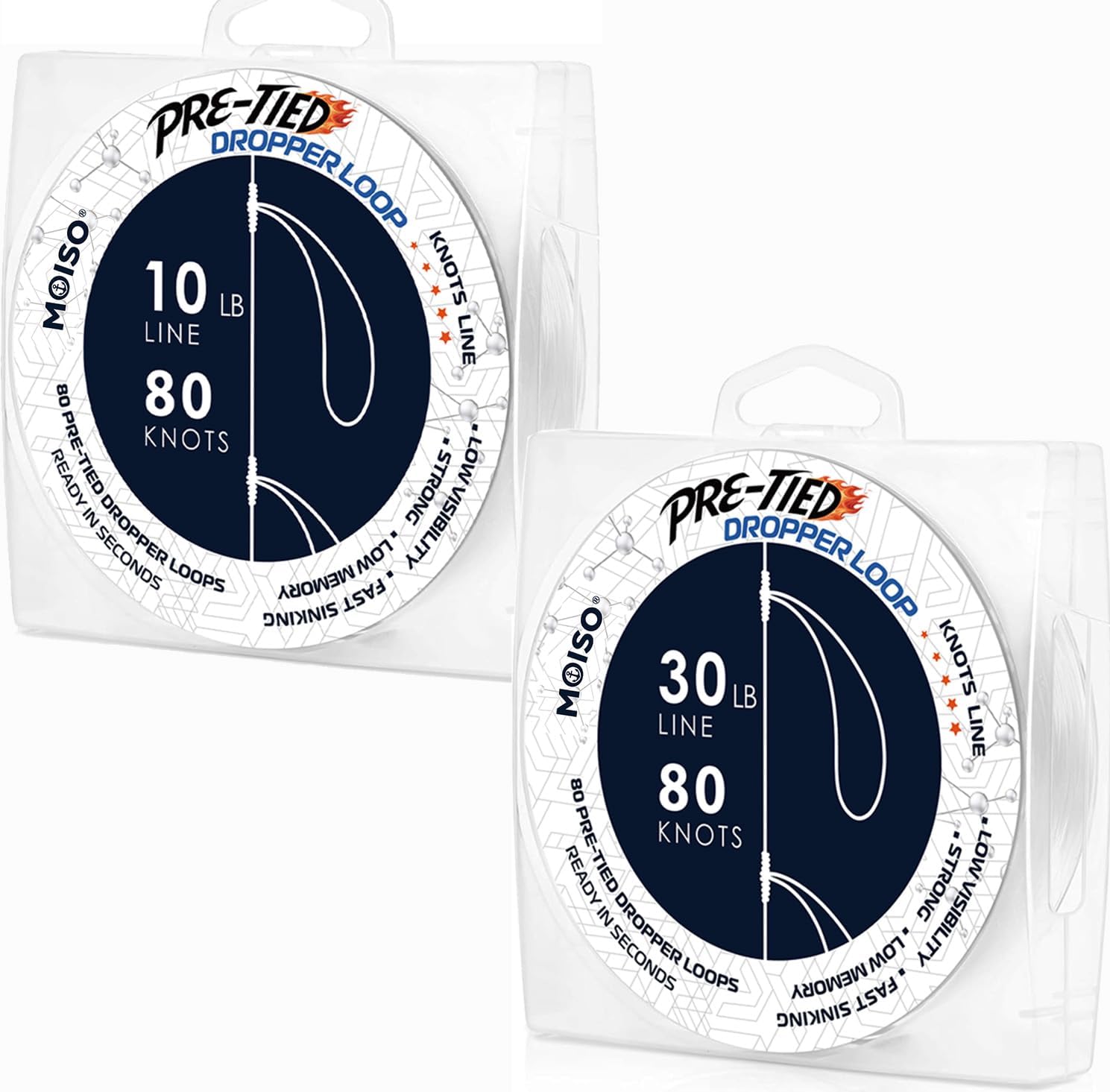 MOISO 10 lb & 30 lb Bundle - Pre-Tied Dropper Loop Rigs - 80 Loops 16 Inches Apart with 5.5 Inch Loop Size - Perfect for Saltwater & Freshwater Fishing