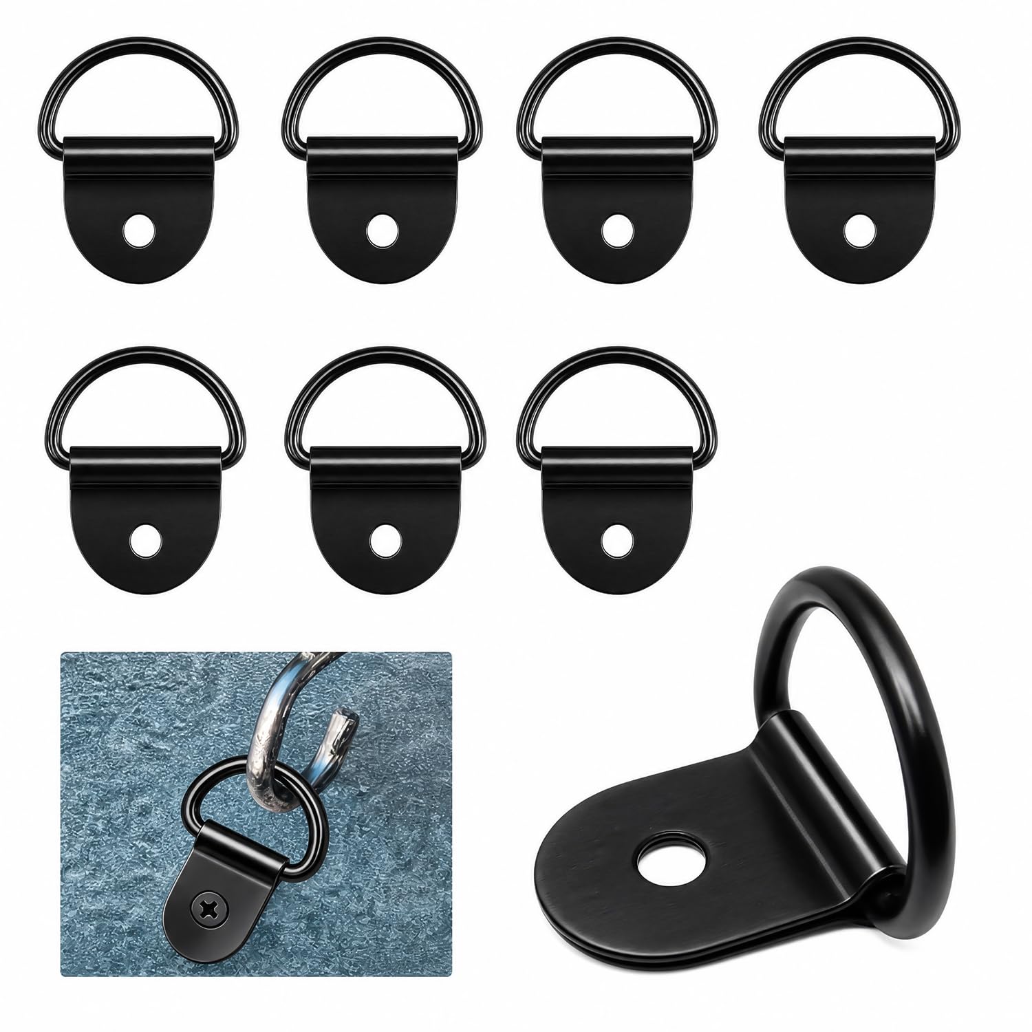 8 Pcs Alloy D-Ring Tie Down Anchor Single Hole, Black Matte