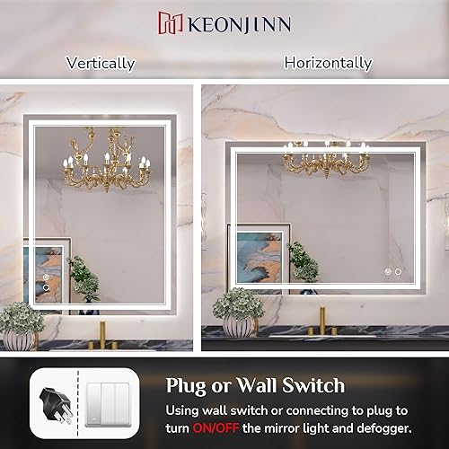 Vista 22 de Keonjinn - Espejo iluminado para el baño con luz LED, para montar en pared, diversos tamaños (vertical/horizontal)