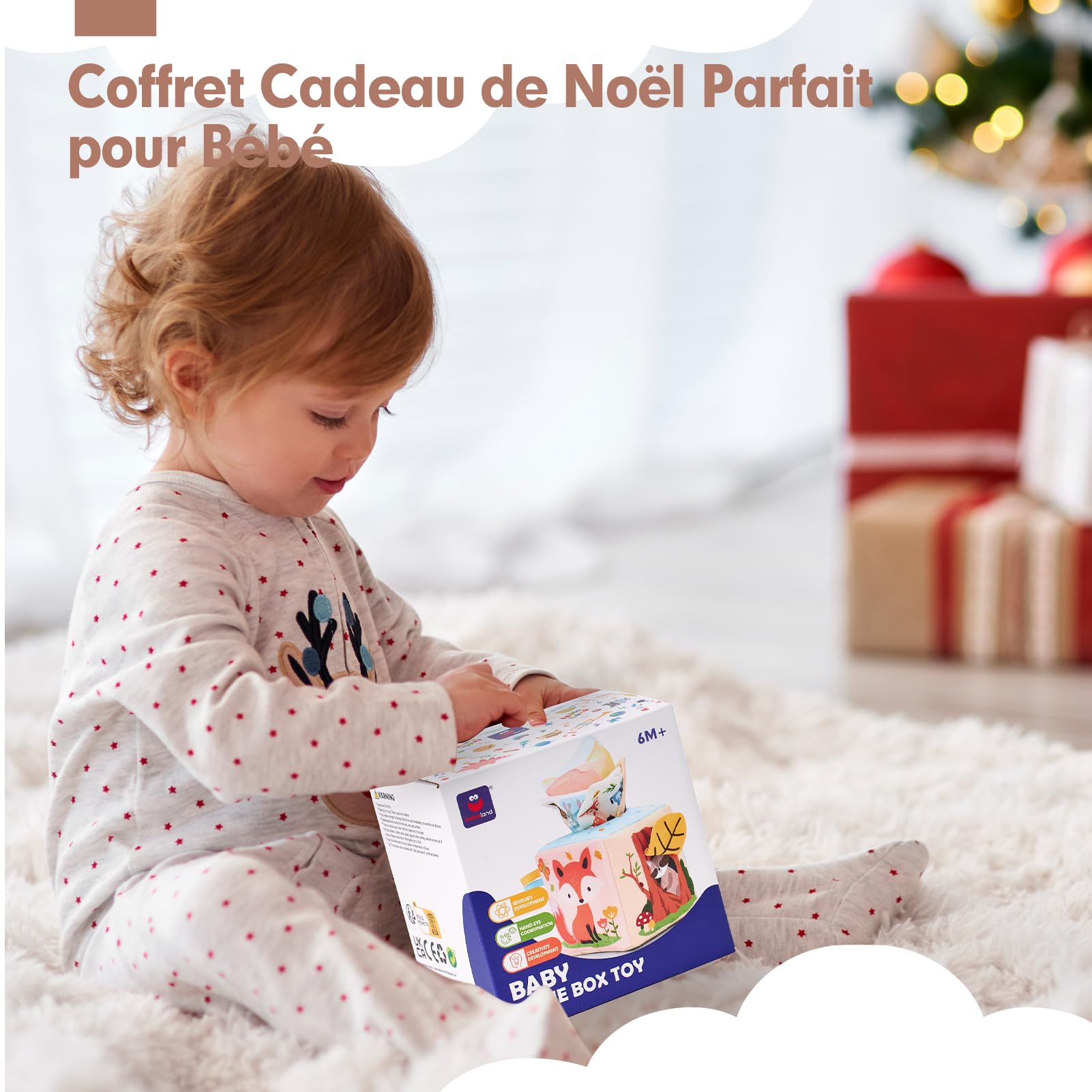 hahaland Jouet Bébé Boîte à Mouchoirs 6 Mois Jouet Sensoriels Montessori Aves Papiers Froissés et Boîte à Tissus, Jouets D'Éveil Bébé avec Miroir, Cadeau pour Fille Garcon 3 6 9 12 Mois