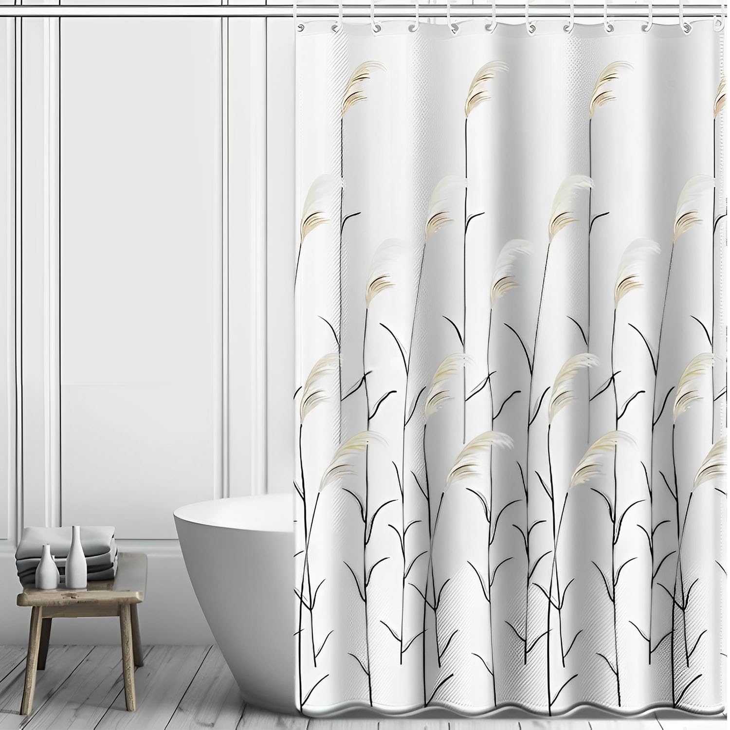 SAEIV Cortina Baño Antimoho,180×180cm con Peso Cortina de Baño en Poliéster, Impermeable Cortinas Baño, Lavable a Máquina y de Secado Rápido, con 12 Ganchos,(Blanca)