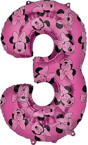 Minnie Mouse 3rd #3 - Globo de tercer cumpleaños rosa y negro para siempre de 33 pulgadas