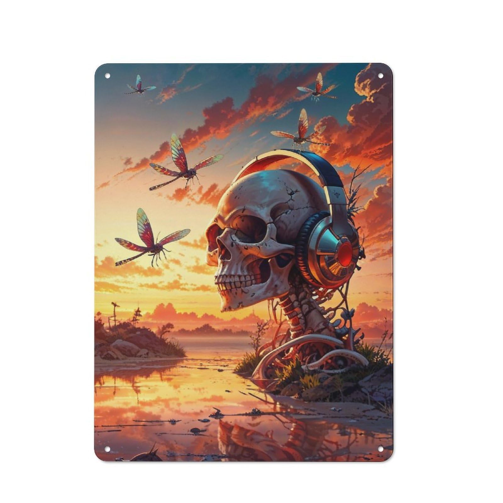 Junmoney Twilight Music Skull Retro Metal Plaque 40X30cm For Lounge Or Reading Corner, Winter Wall Decor For Reading Corner Decorators