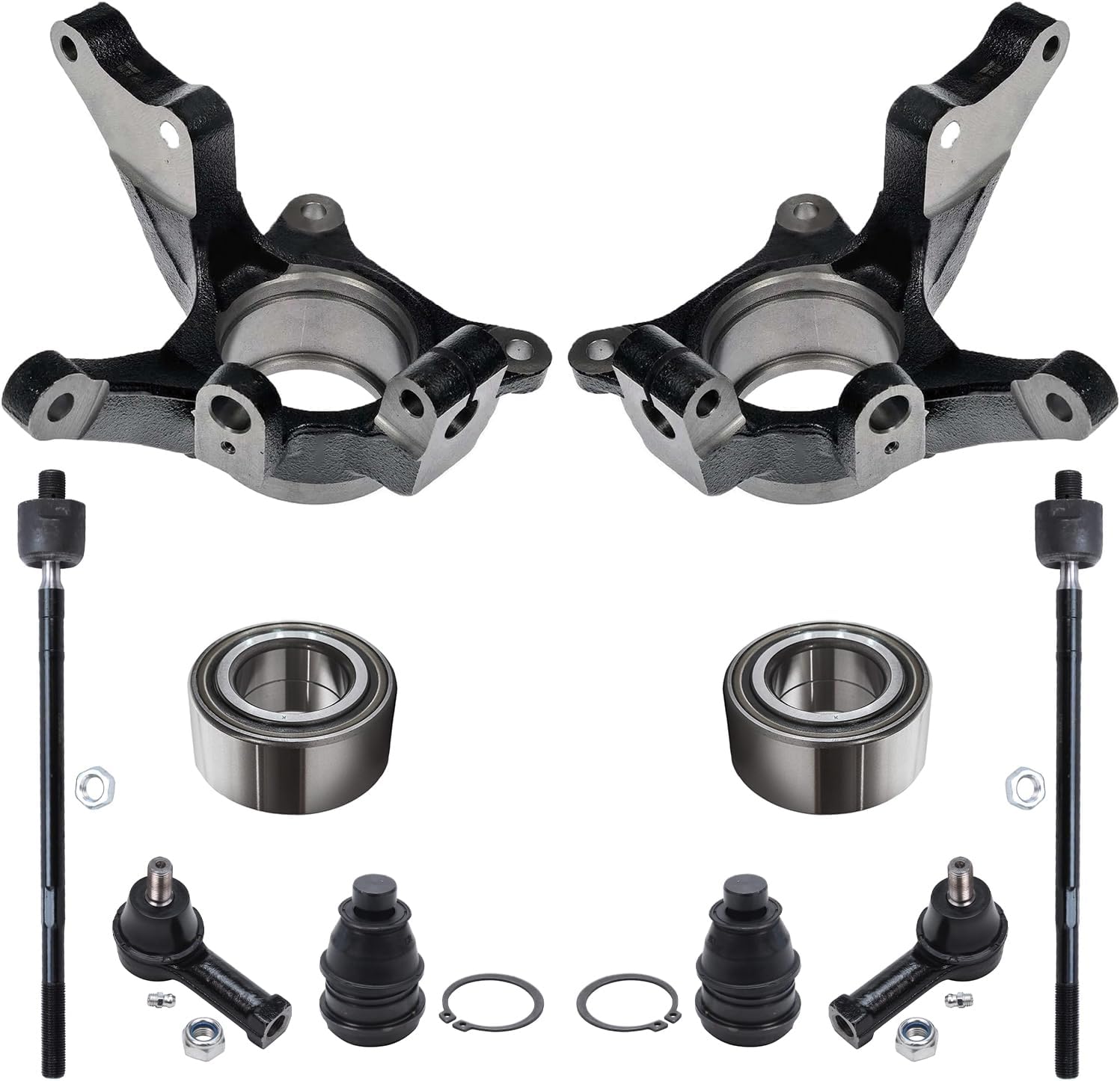 10pc Front Steering Knuckles Wheel Bearings Tie Rods Ball Joints Suspension Kit