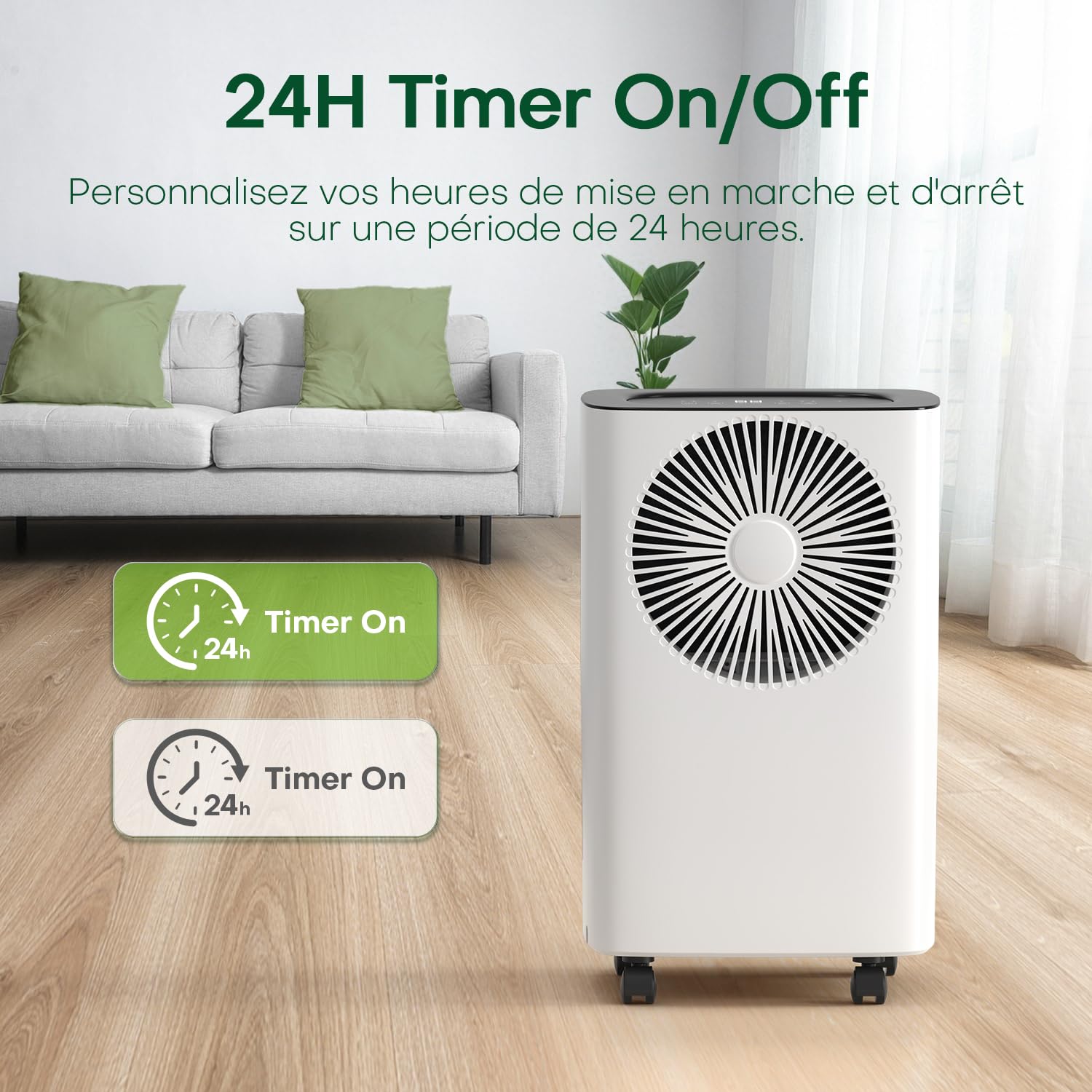 Deshumidificateur d air Electrique 12 litres/jour, Drainage Continu, Déshumidification Automatique, Mode Sommeil, Minuterie 24H, Anti Mosissure，Apportant de la Chaleur aux Jours de Pluie