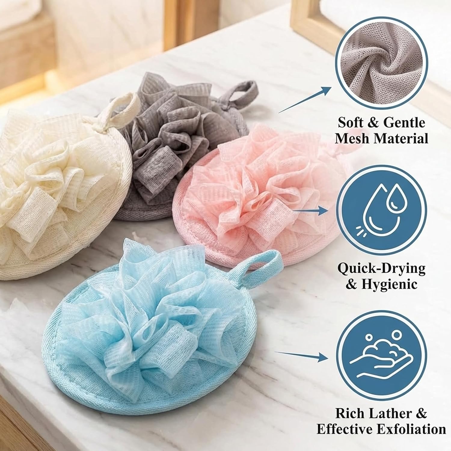 4Pcs Travel Loofah Mini, Travel Size Loofah for Adults, Shower Loofah for Personal Care, Body, Sensitive Skin Exfoliating