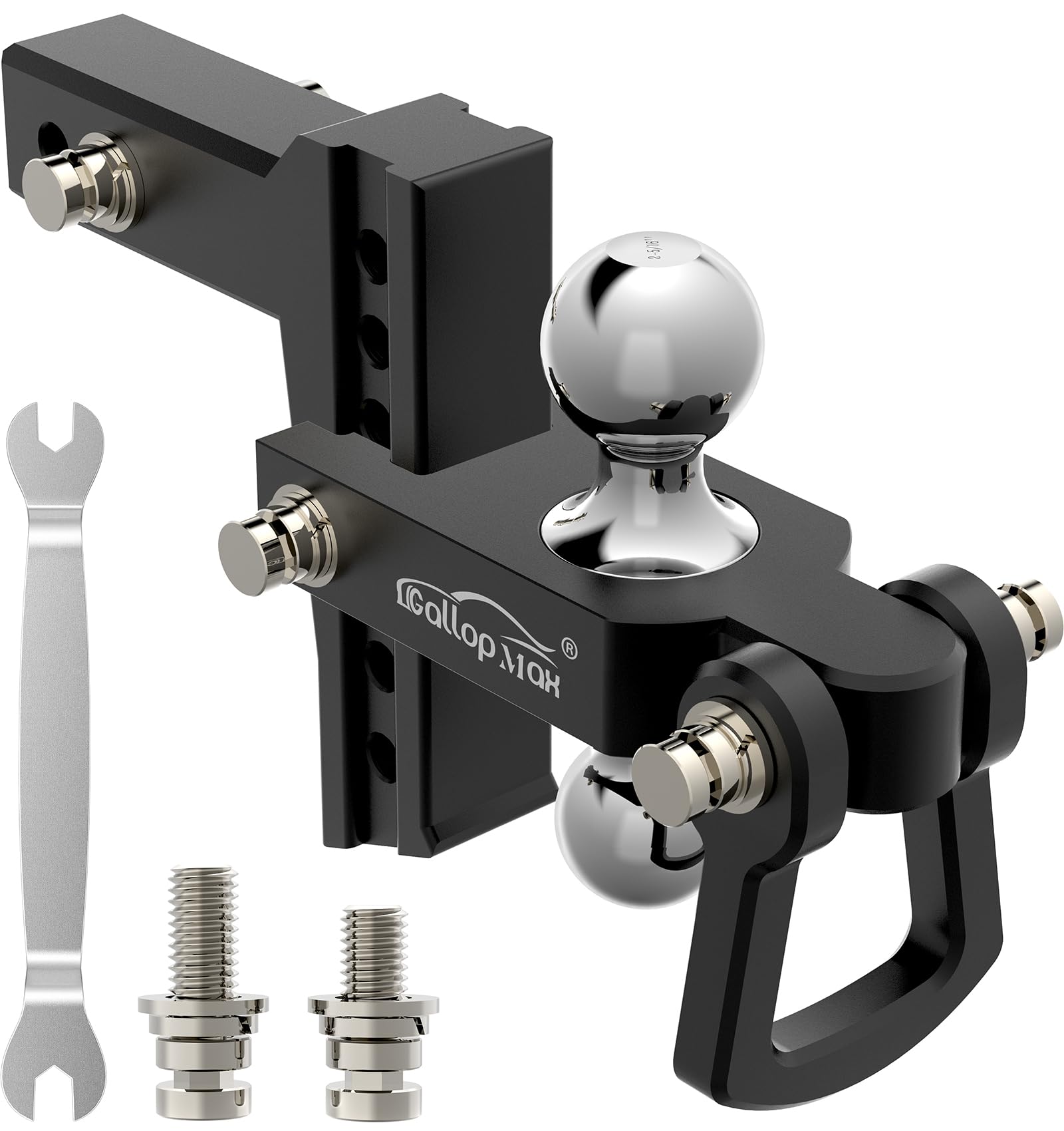 Adjustable Trailer Hitch Fits 2-Inch Receiver Onlyï¼Œ12,500 LBS GTWï¼Œ 6" Drop/Rise Aluminum Dropï¼Œ2 and 2 5/16 Balls with Bi-Directional Connections and Anti-Theft Patented Locks, Black
