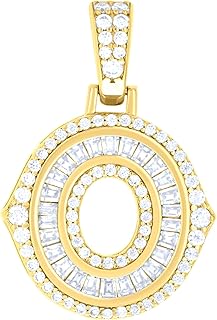 14K Yellow Gold Look 925 Sterling Silver Yellow-tone Unisex 0.56ct, 0.44ct Baguette Round Moissanite Initial O Pendant