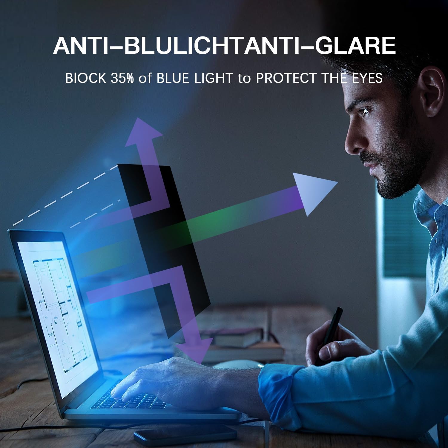 Pellicola protettiva per la privacy compatibile con 15,6 pollici, rimovibile 16:9, filtro privacy per laptop, anti-spy/facile installazione/antiriflesso/blocco luce blu