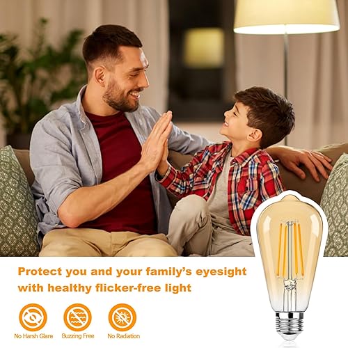 Vista 14 de Paquete de 12 bombillas LED Edison ST64 grandes, estilo vintage, equivalente a 60 W, 7 W, 800 lúmenes, filamento LED antiguo regulable, blanco