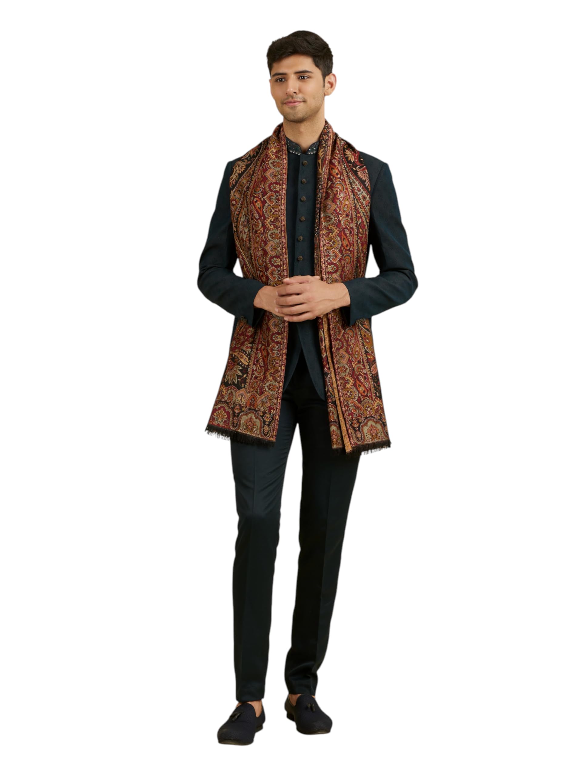 manyavar Men's Paisley Patterned Shawl with Floral Buta Motifs (1pc)-picture-36