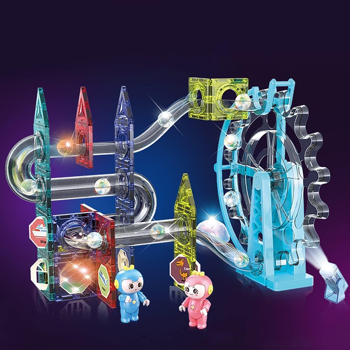 RAHU Magnetic Ferris Marble Run Blocks 80 Pcs | Ferris Magnetic Tile Toys | 3D Educational STEM Puzzle Building Set for Kids-image-43
